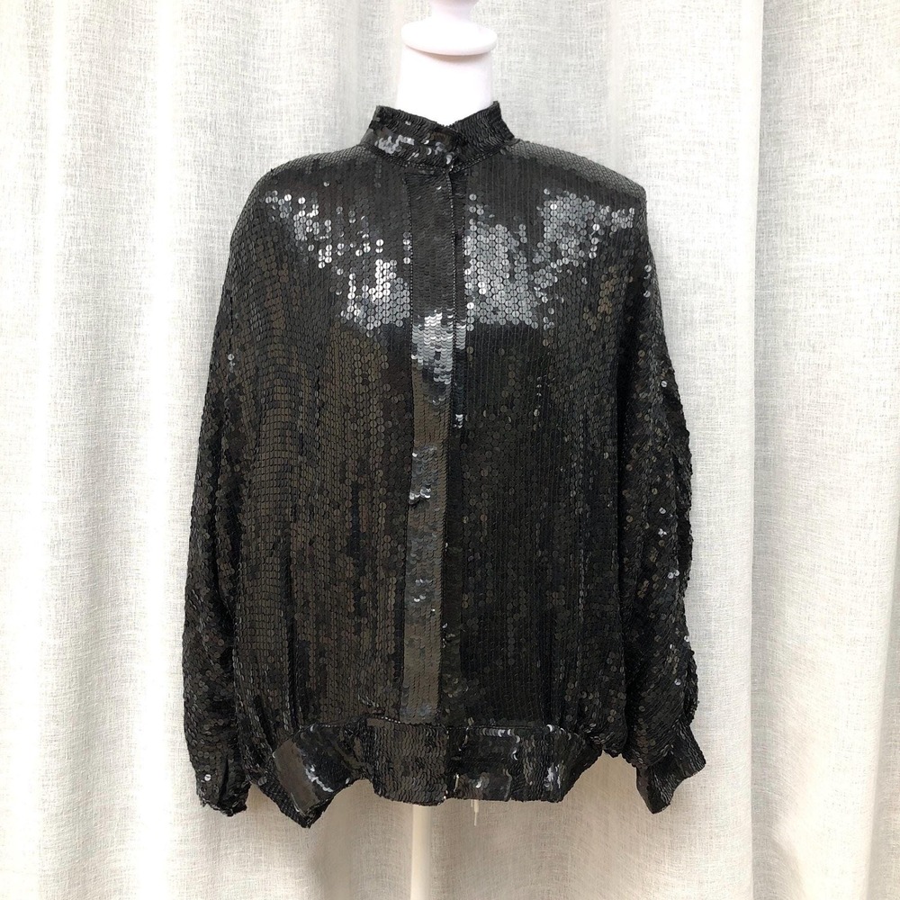 Sténay evening 1990s black silk sequin bomber jacket blazer